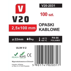 Opaski zaciskowe kablowe V20 100 x 2,5 100 sztuk