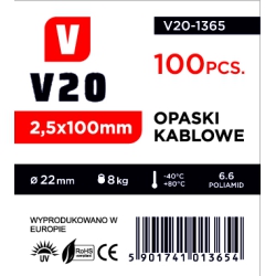 Opaski zaciskowe kablowe 100mm x 2,5mm 100 sztuk