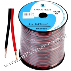 Przewód głośnikowy kabel CCA czarno-czerwony 2x0,75mm 100m