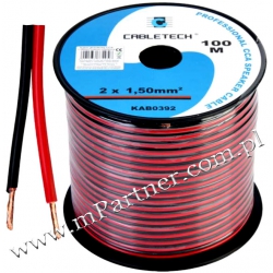 Przewód głośnikowy kabel CCA czarno-czerwony 2x1,5mm 100m