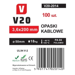Opaski zaciskowe kablowe V20 200 x 3,6 100 sztuk