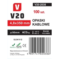 Opaski zaciskowe kablowe V20 350 x 4,8 100 sztuk