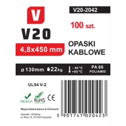 Opaski zaciskowe kablowe V20 450 x 4,8 100 sztuk
