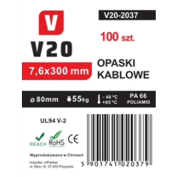 Opaski zaciskowe kablowe V20 200 x 7,6 100 sztuk