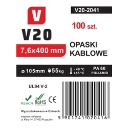 Opaski zaciskowe kablowe V20 400 x 7,6 100 sztuk