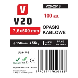 Opaski zaciskowe kablowe V20 400 x 7,6 100 sztuk
