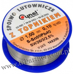 Cyna 1,0mm 0,10kg z topnikiem Cynel Sn60Pb40