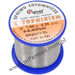 Cyna 1,0mm 0,25kg z topnikiem Cynel Sn60Pb40