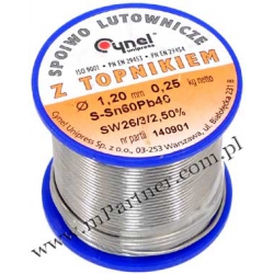 Cyna 1,2mm 0,25kg z topnikiem Cynel Sn60Pb40