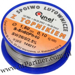 Cyna 1,5mm 0,10kg z topnikiem Cynel Sn60Pb40