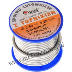 Cyna 2,5mm 0,25kg z topnikiem Cynel Sn60Pb40