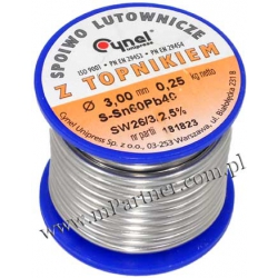 Cyna 3,0mm 0,25kg z topnikiem Cynel Sn60Pb40